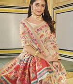 White Printed Silk Blend Saree With Blouse