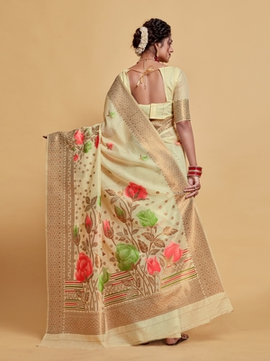 Chiku Printed Silk Blend Saree With Blouse 3