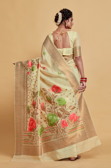 Chiku Printed Silk Blend Saree With Blouse