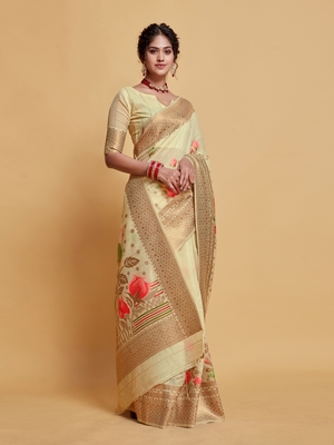 Chiku Printed Silk Blend Saree With Blouse 4