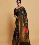 Black Printed Art Silk Saree With Blouse