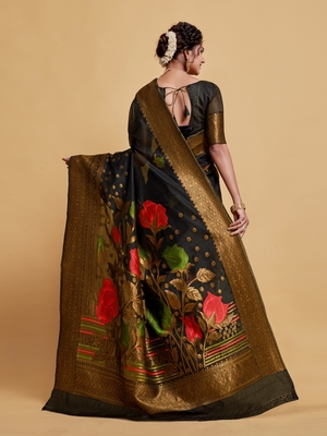 Black Printed Art Silk Saree With Blouse 3