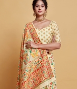 Chiku Printed Silk Blend Saree With Blouse