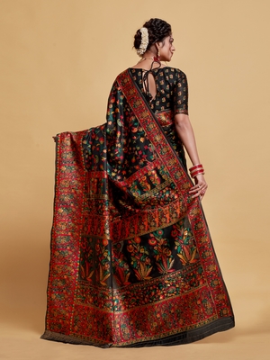 Black Printed Silk Blend Saree With Blouse 3