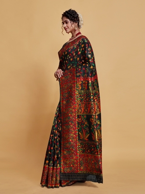 Black Printed Silk Blend Saree With Blouse 4