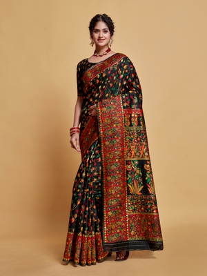 Black Printed Silk Blend Saree With Blouse 5