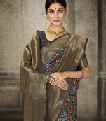 Black Printed Art Silk Saree With Blouse
