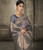 Grey Printed Art Silk Saree With Blouse