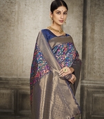 Navy Blue Printed Art Silk Saree With Blouse