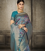 Turquoise Printed Art Silk Saree With Blouse