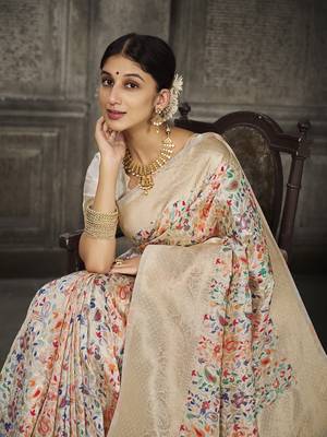White Printed Art Silk Saree With Blouse 1