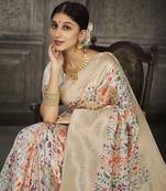 White Printed Art Silk Saree With Blouse