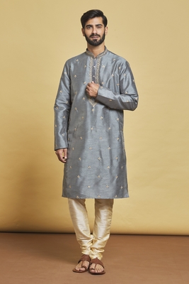 Grey embroidered art silk kurta-pajama 1