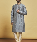 Grey embroidered art silk kurta-pajama