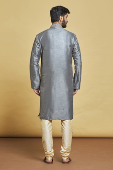 Grey embroidered art silk kurta-pajama