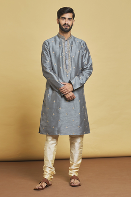 Grey embroidered art silk kurta-pajama 4