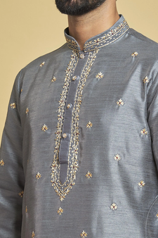 Grey embroidered art silk kurta-pajama