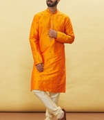 Orange embroidered art silk kurta-pajama