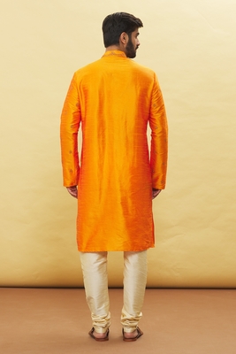 Orange embroidered art silk kurta-pajama 2
