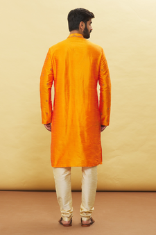 Orange embroidered art silk kurta-pajama
