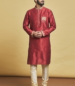 Maroon embroidered art silk kurta-pajama