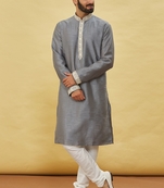 Grey embroidered art silk kurta-pajama