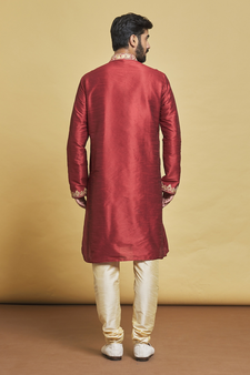 Maroon embroidered art silk kurta-pajama