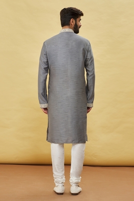 Grey embroidered art silk kurta-pajama 2
