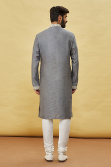 Grey embroidered art silk kurta-pajama