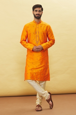 Orange embroidered art silk kurta-pajama 4