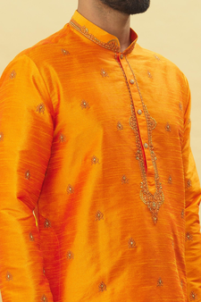 Orange embroidered art silk kurta-pajama