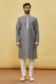 Grey embroidered art silk kurta-pajama