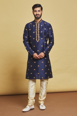 Blue embroidered art silk kurta-pajama 1