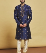 Blue embroidered art silk kurta-pajama