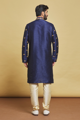 Blue embroidered art silk kurta-pajama 2