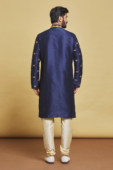 Blue embroidered art silk kurta-pajama