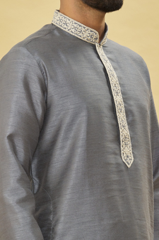 Grey embroidered art silk kurta-pajama