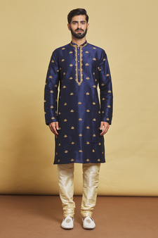 Blue embroidered art silk kurta-pajama