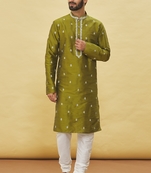 Green embroidered art silk kurta-pajama