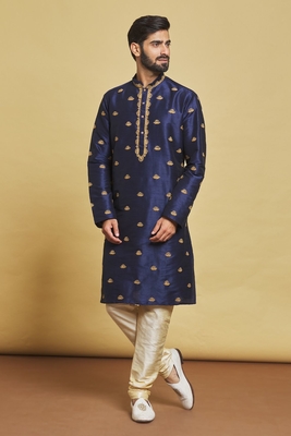 Blue embroidered art silk kurta-pajama 4