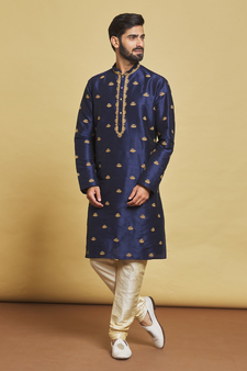 Blue embroidered art silk kurta-pajama