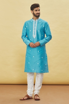 Blue embroidered art silk kurta-pajama