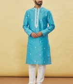 Blue embroidered art silk kurta-pajama