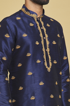 Blue embroidered art silk kurta-pajama