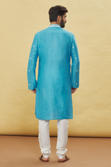 Blue embroidered art silk kurta-pajama