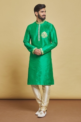 Green embroidered art silk kurta-pajama 1