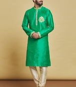 Green embroidered art silk kurta-pajama