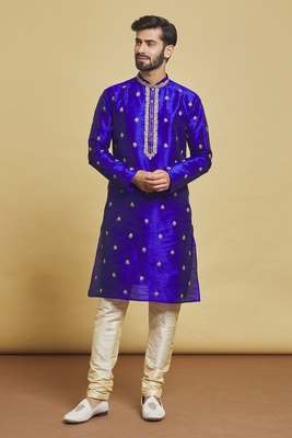 Blue embroidered art silk kurta-pajama 1