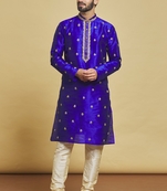 Blue embroidered art silk kurta-pajama