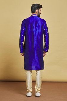 Blue embroidered art silk kurta-pajama